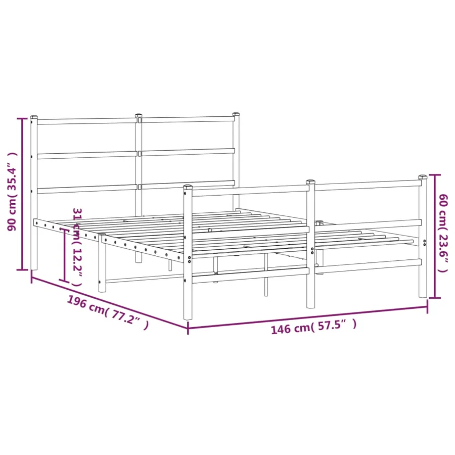 Cadre de lit métal sans matelas et pied de lit blanc 140x190 cm - 10
