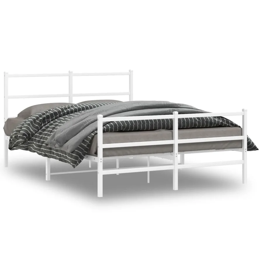 Cadre de lit métal sans matelas et pied de lit blanc 140x190 cm - 2