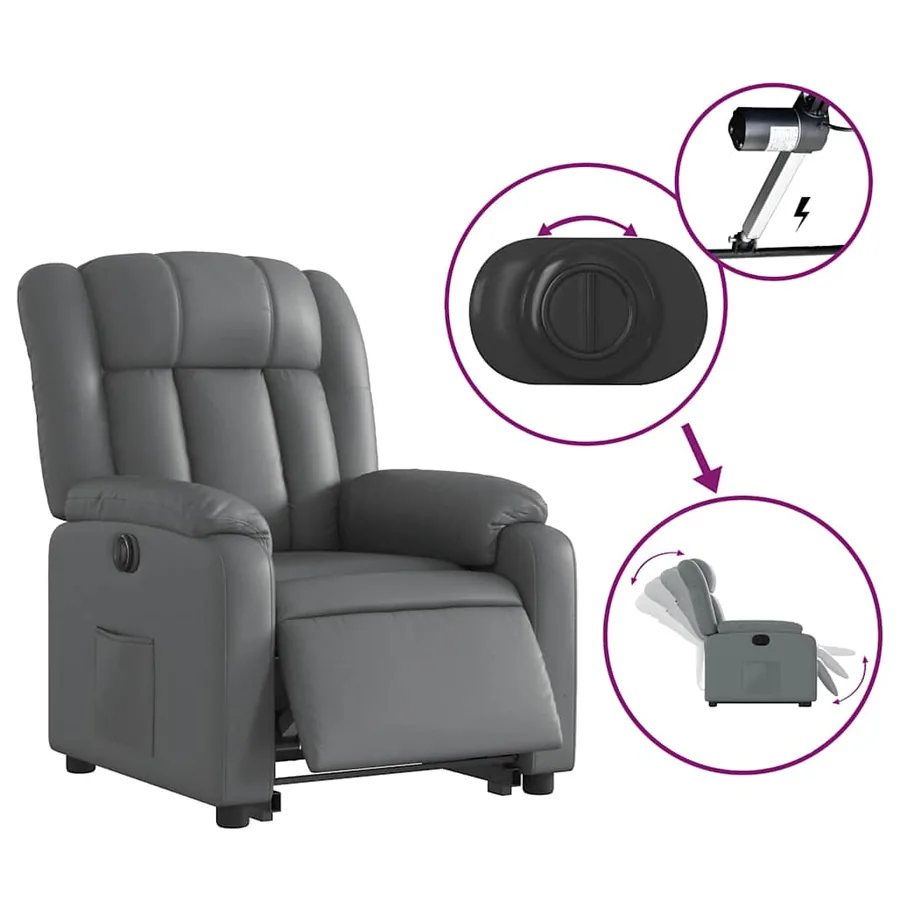 Fauteuil inclinable électrique gris similicuir - 6