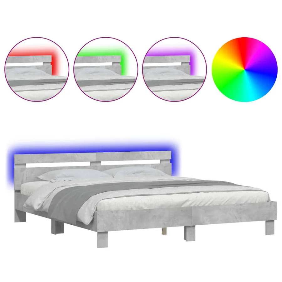 Cadre de lit avec LED sans matelas gris béton 180x200 cm - 2