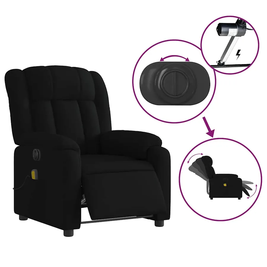 Fauteuil de massage inclinable électrique Noir Tissu - 6