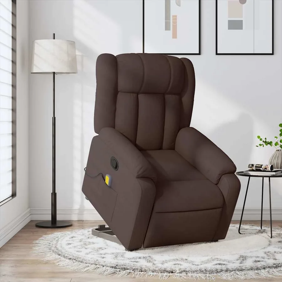 Fauteuil inclinable de massage Marron foncé Tissu - 16