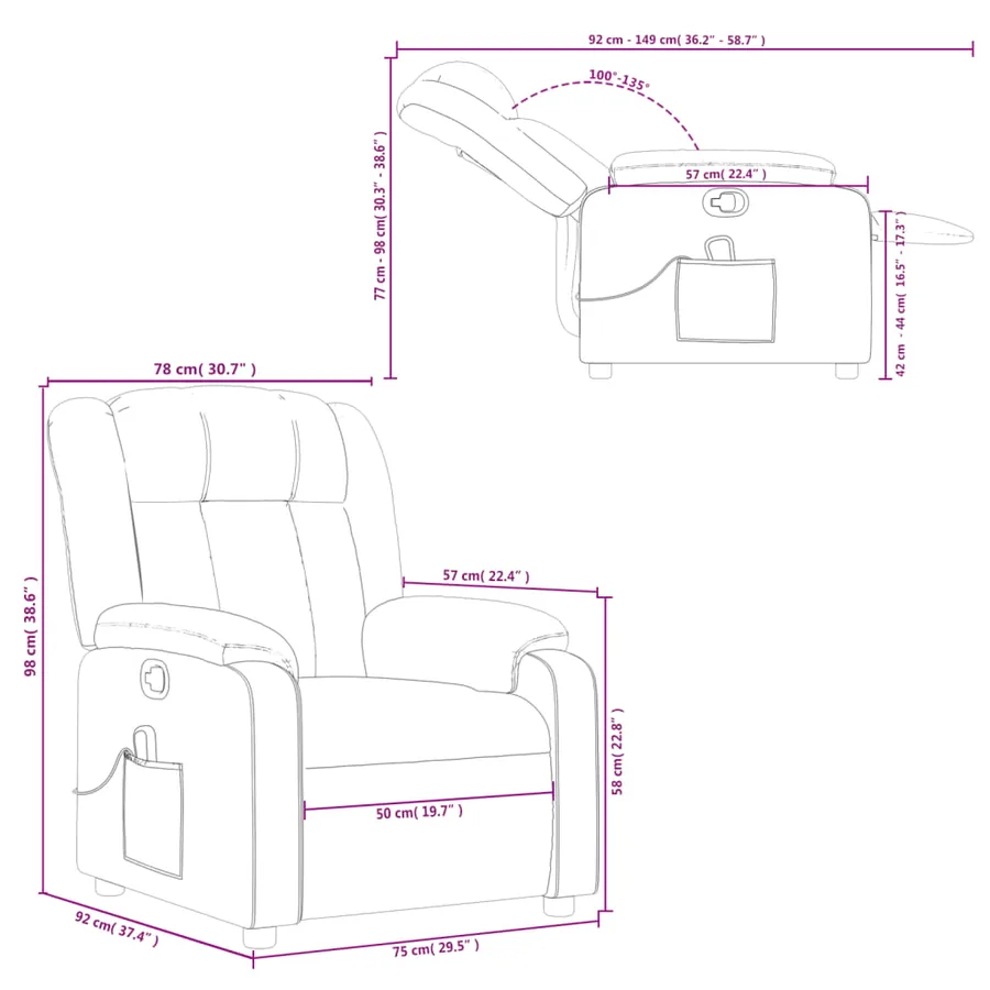 Fauteuil de massage inclinable noir tissu - 12