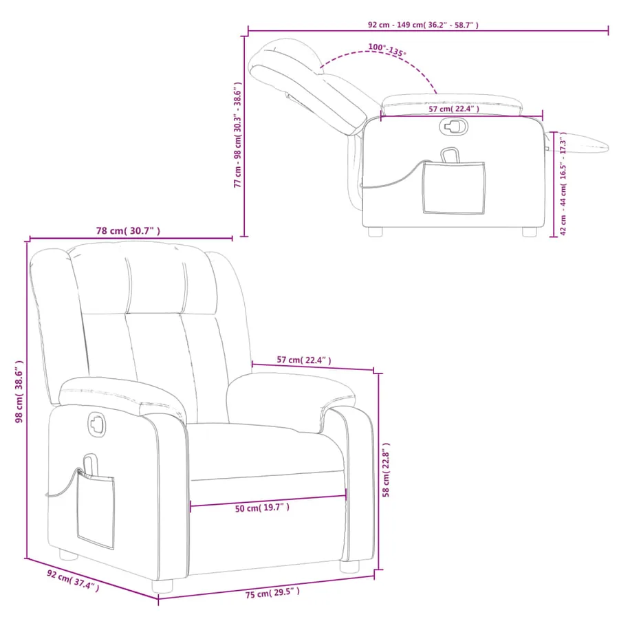 Fauteuil inclinable de massage crème tissu - 12