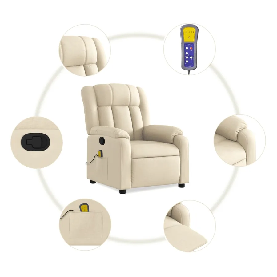 Fauteuil inclinable de massage crème tissu - 6