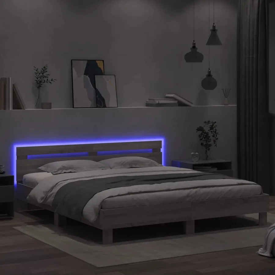 Cadre de lit avec LED sans matelas sonoma gris 160x200 cm - 4