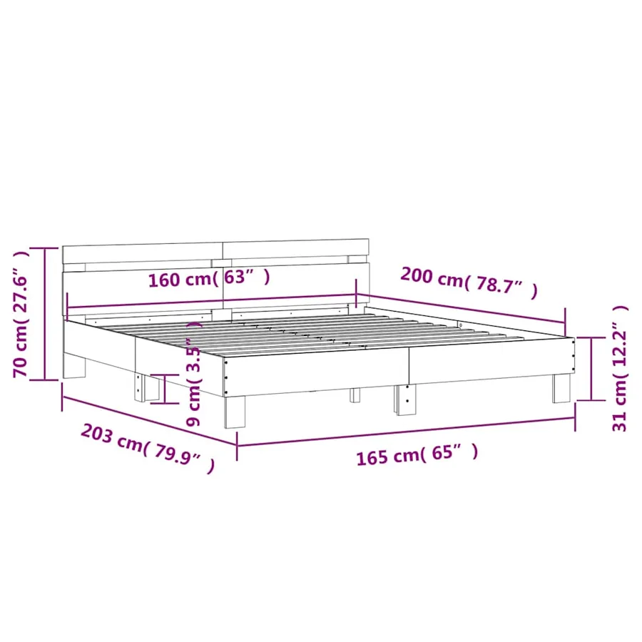 Cadre de lit avec LED sans matelas gris béton 160x200 cm - 16