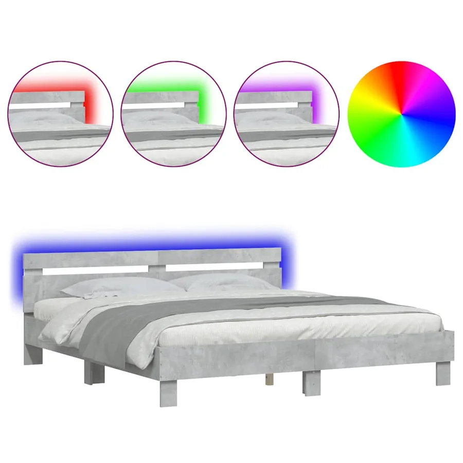 Cadre de lit avec LED sans matelas gris béton 160x200 cm - 2