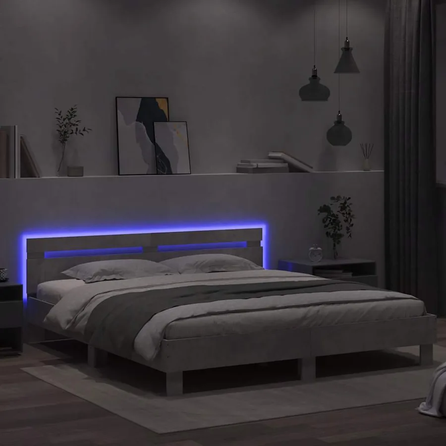Cadre de lit avec LED sans matelas gris béton 160x200 cm - 4