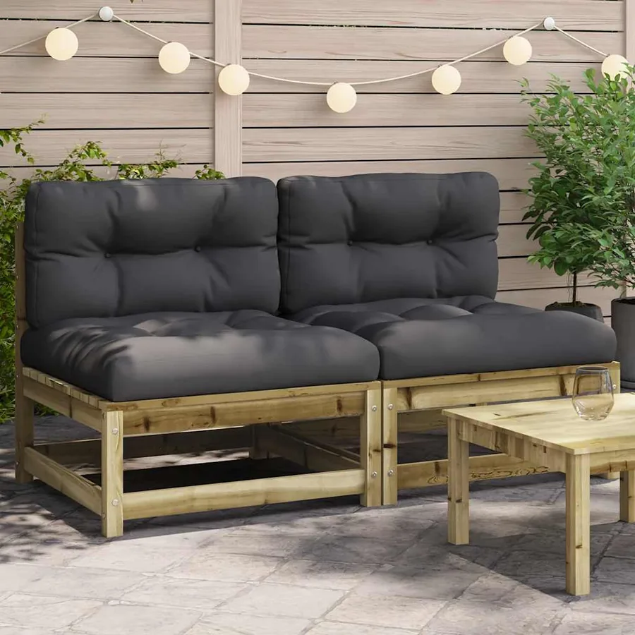 Canapés jardin sans accoudoirs coussins 2 pcs bois pin imprégné