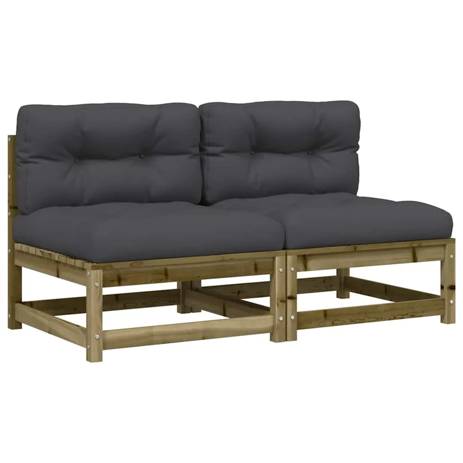 Canapés jardin sans accoudoirs coussins 2 pcs bois pin imprégné - 2