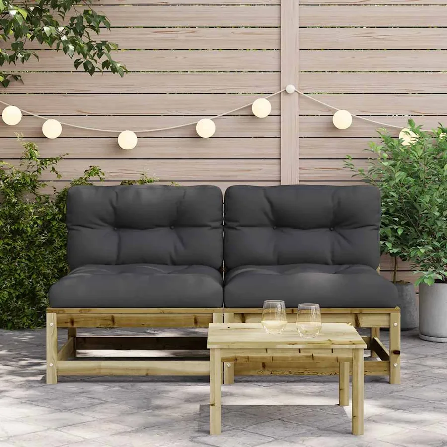 Canapés jardin sans accoudoirs coussins 2 pcs bois pin imprégné - 3