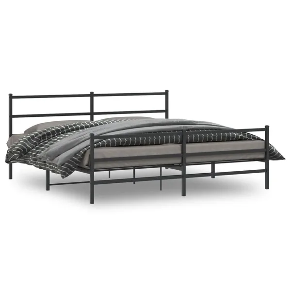 Cadre de lit métal sans matelas avec pied de lit noir 183x213cm