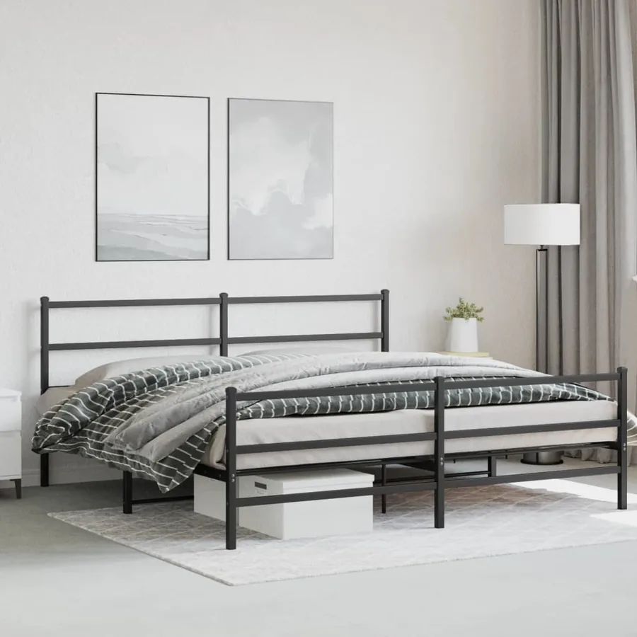 Cadre de lit métal sans matelas avec pied de lit noir 183x213cm - 4