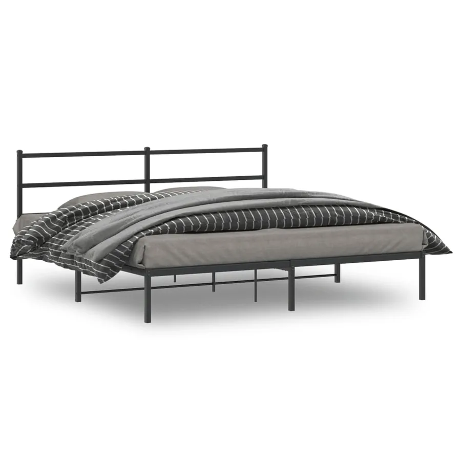Cadre de lit métal sans matelas et tête de lit noir 180x200 cm