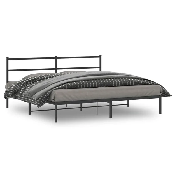 Cadre de lit métal sans matelas et tête de lit noir 180x200 cm