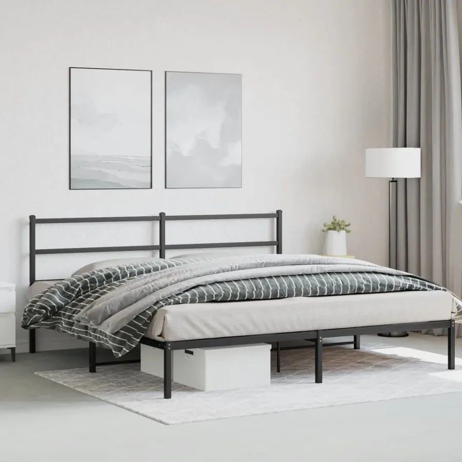 Cadre de lit métal sans matelas et tête de lit noir 180x200 cm - 4