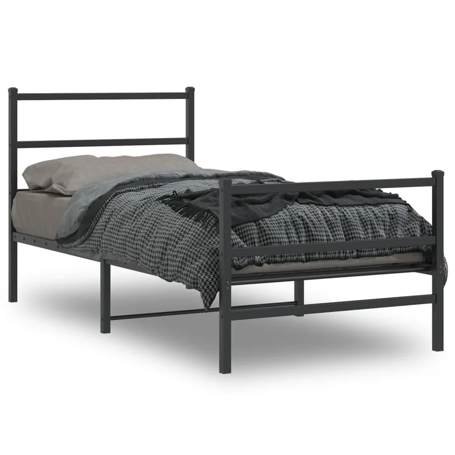 Cadre de lit métal sans matelas avec pied de lit noir 90x200 cm