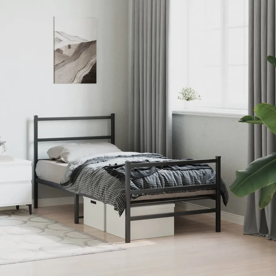 Cadre de lit métal sans matelas avec pied de lit noir 90x200 cm - 4