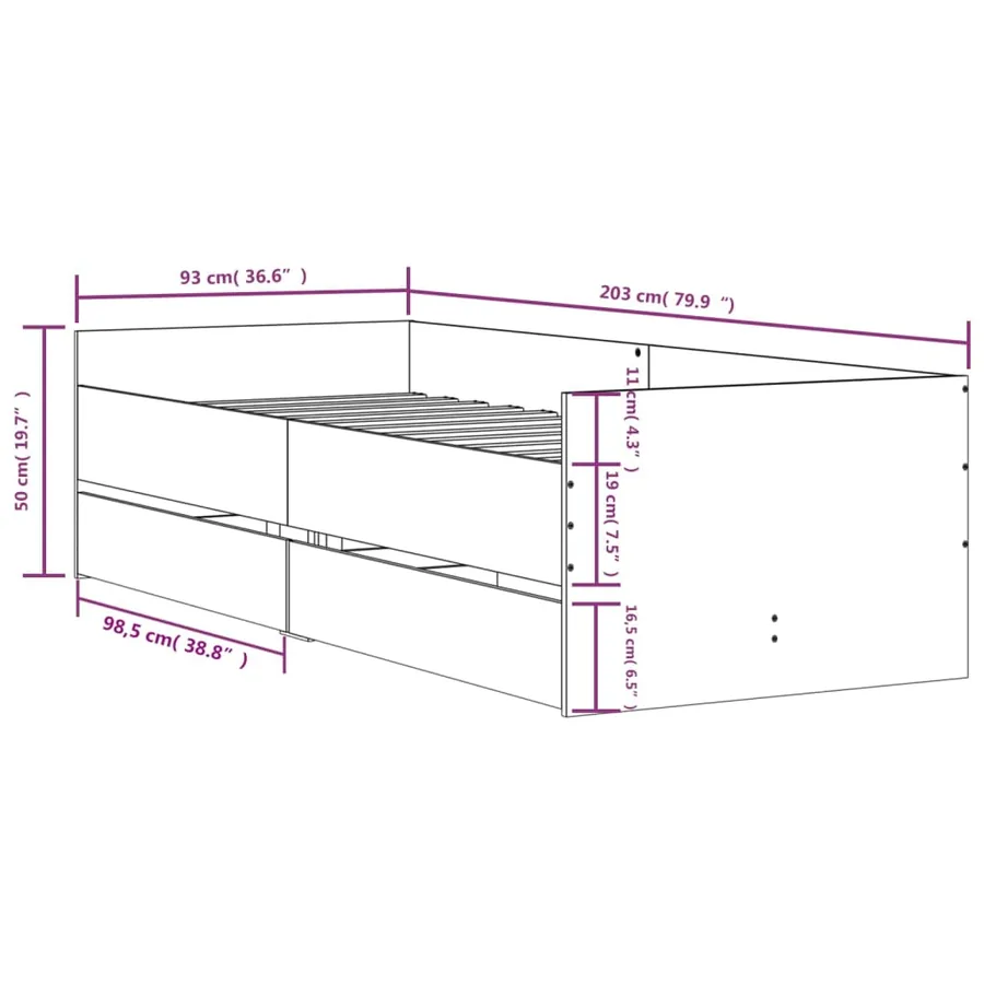 Cadre de lit avec tiroirs sans matelas blanc 90x200 cm - 11
