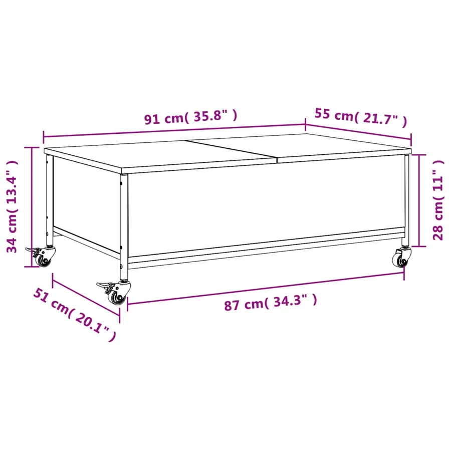 Table basse avec roulettes chêne marron bois d'ingénierie - 12