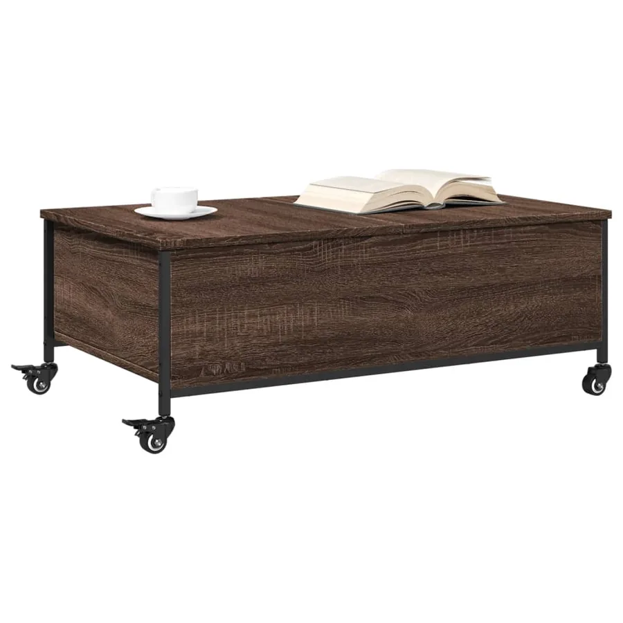 Table basse avec roulettes chêne marron bois d'ingénierie - 4