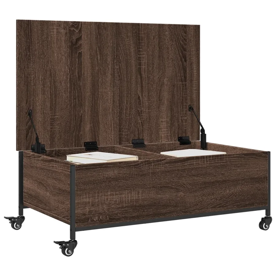 Table basse avec roulettes chêne marron bois d'ingénierie - 5
