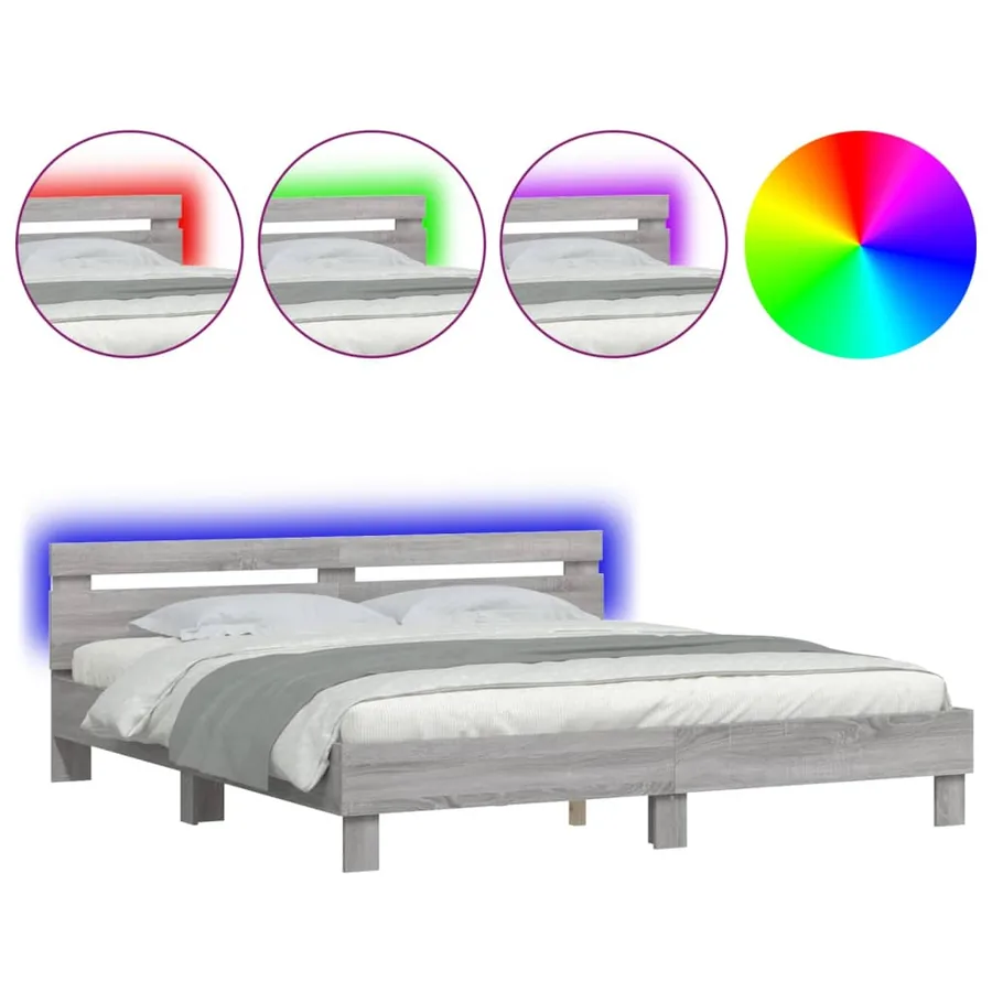 Cadre de lit avec LED sans matelas sonoma gris 200x200 cm - 2