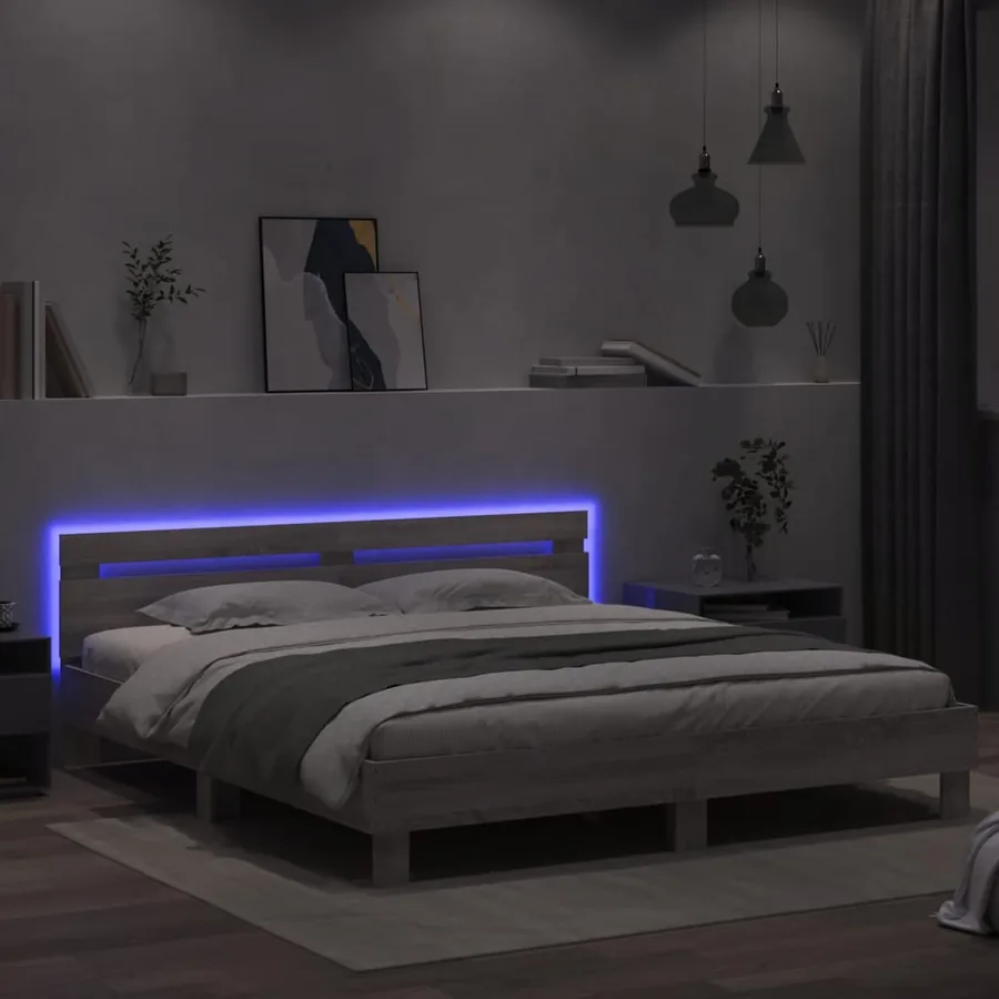 Cadre de lit avec LED sans matelas sonoma gris 200x200 cm - 4