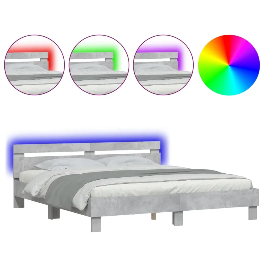 Cadre de lit avec LED sans matelas gris béton 200x200 cm - 2