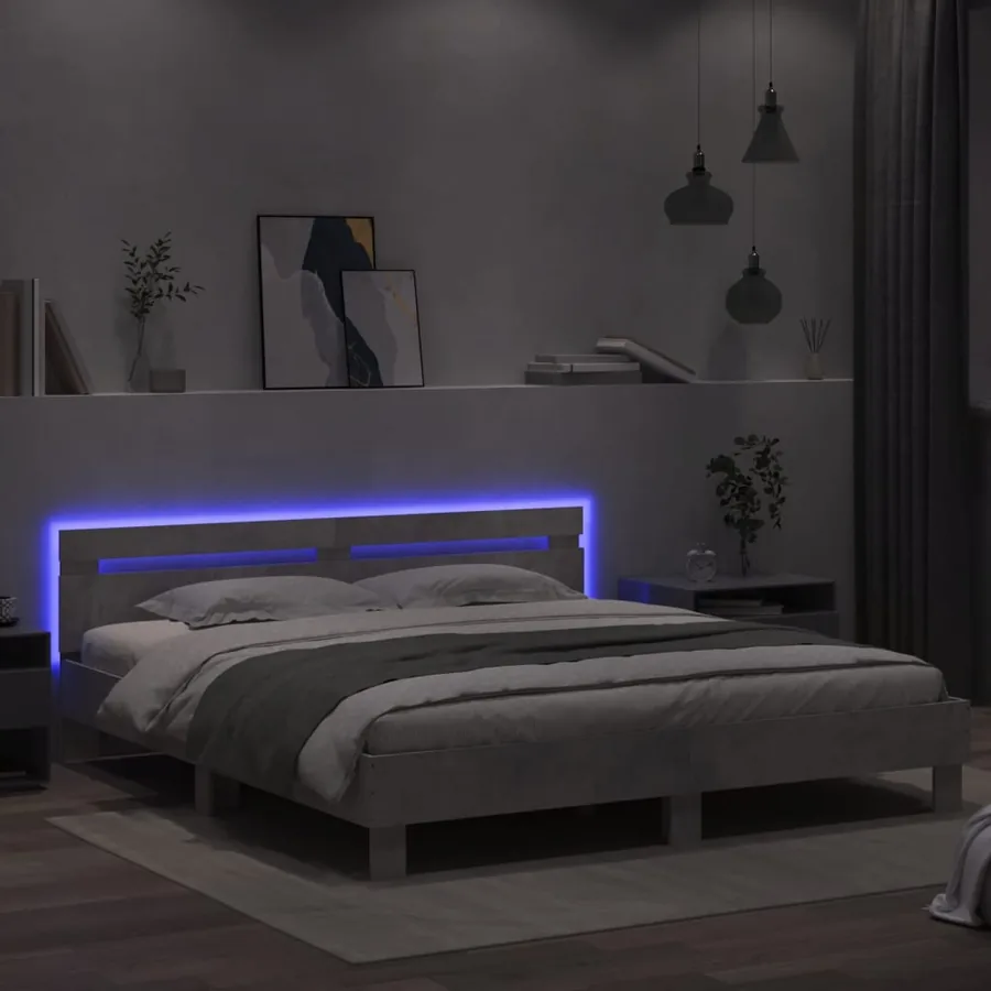 Cadre de lit avec LED sans matelas gris béton 200x200 cm - 4