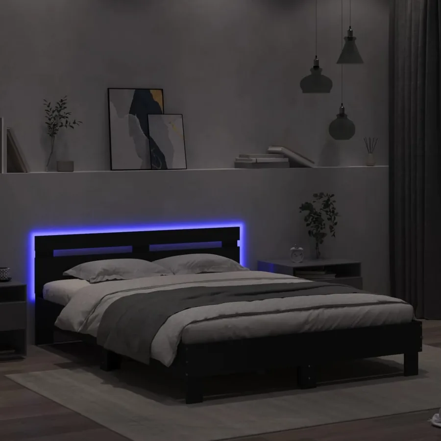 Cadre de lit avec LED sans matelas noir 150x200 cm - 4