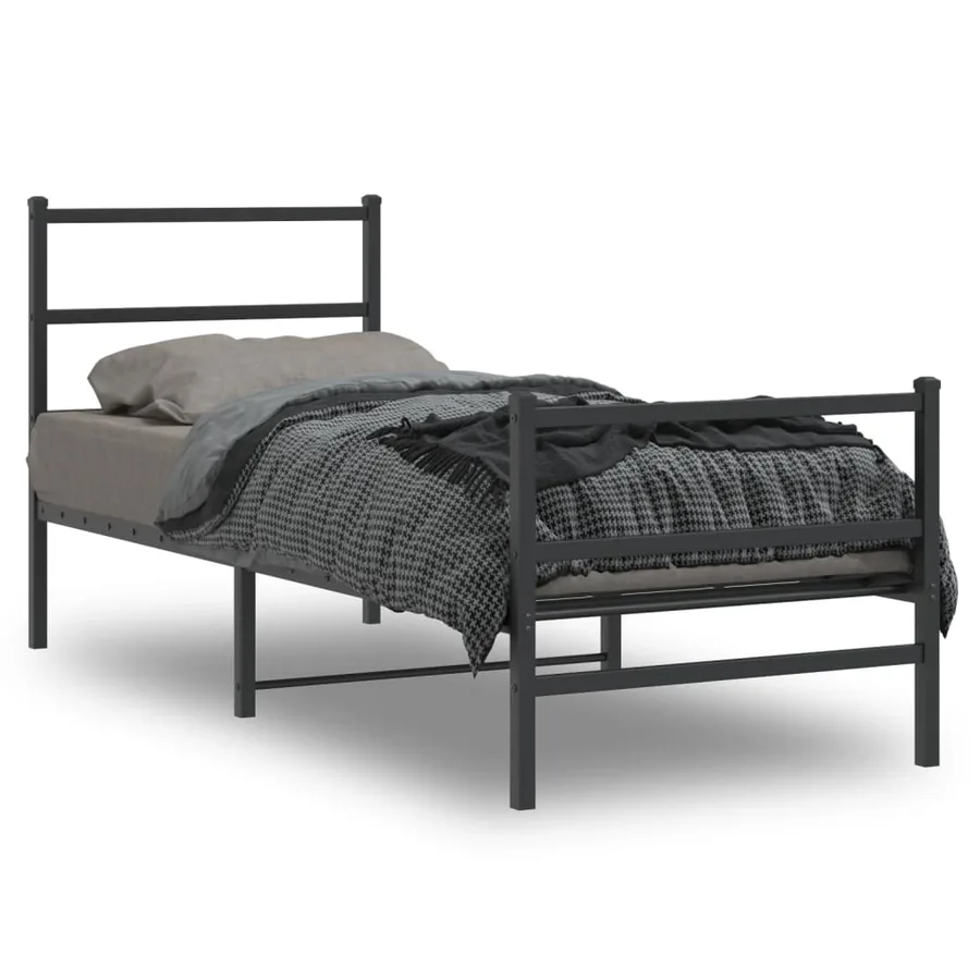 Cadre de lit métal sans matelas avec pied de lit noir 80x200 cm