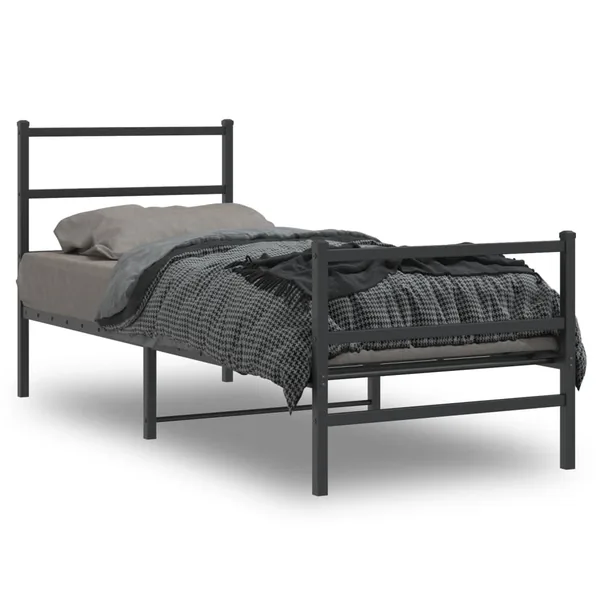 Cadre de lit métal sans matelas avec pied de lit noir 80x200 cm
