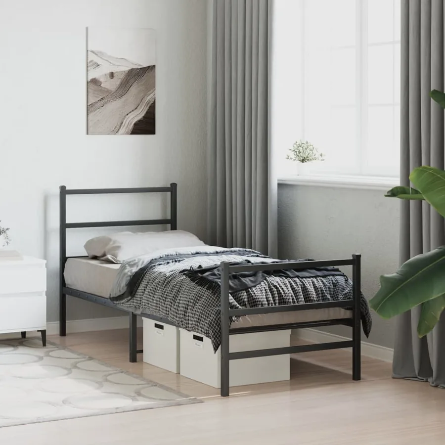 Cadre de lit métal sans matelas avec pied de lit noir 80x200 cm - 4