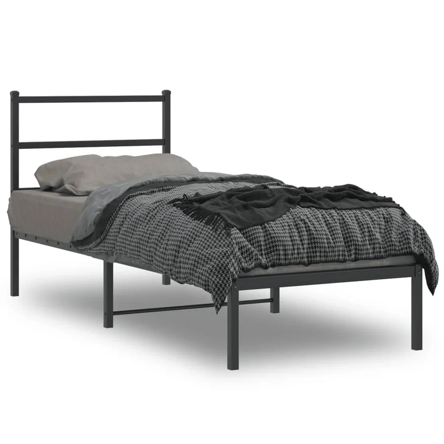 Cadre de lit métal sans matelas avec tête de lit noir 75x190 cm