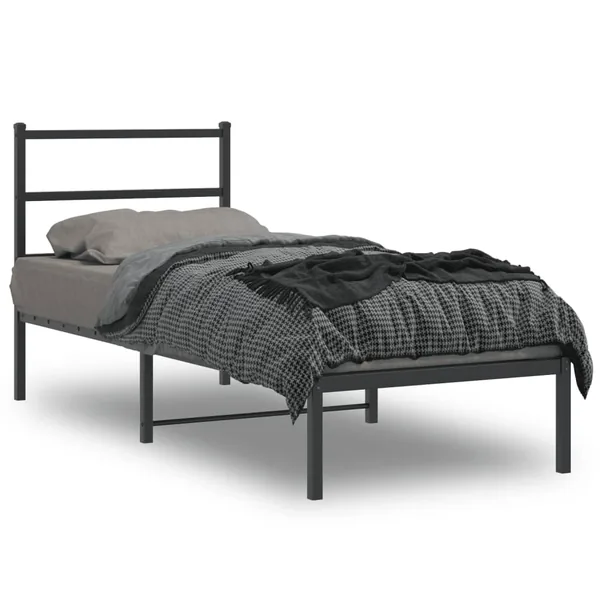 Cadre de lit métal sans matelas avec tête de lit noir 75x190 cm