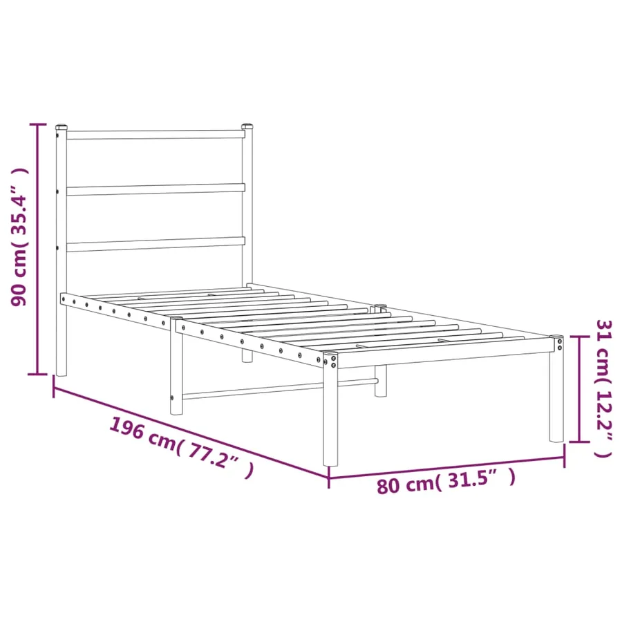 Cadre de lit métal sans matelas avec tête de lit noir 75x190 cm - 10