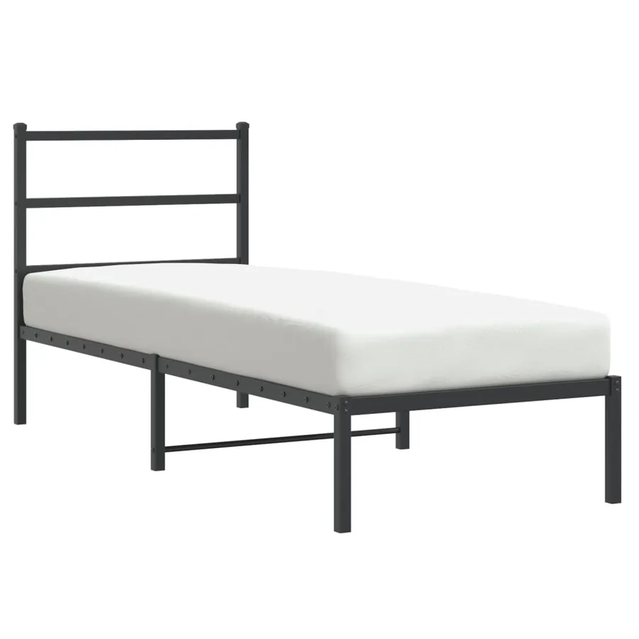 Cadre de lit métal sans matelas avec tête de lit noir 75x190 cm - 2