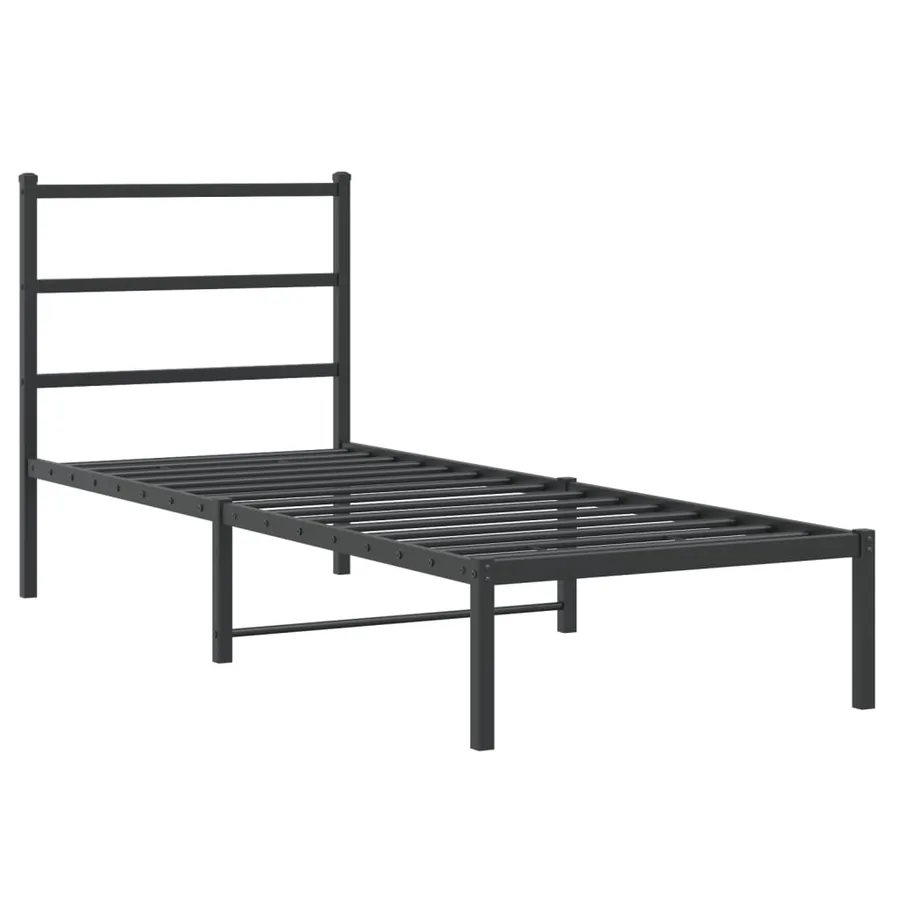 Cadre de lit métal sans matelas avec tête de lit noir 75x190 cm - 3