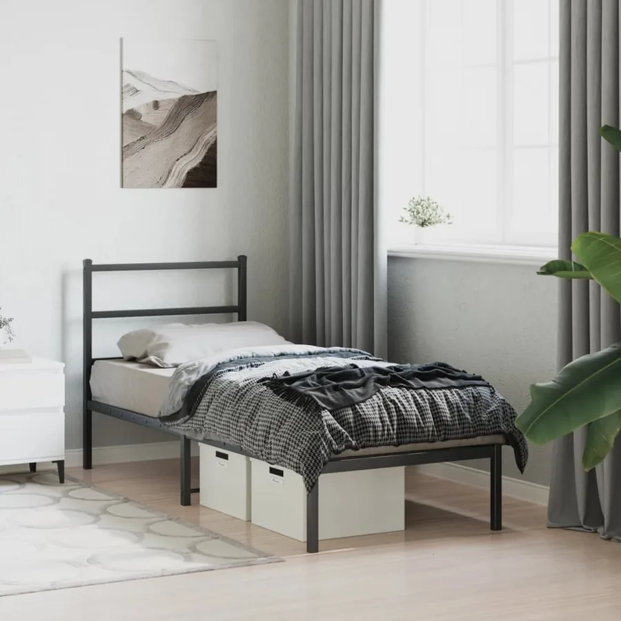 Cadre de lit métal sans matelas avec tête de lit noir 75x190 cm - 4