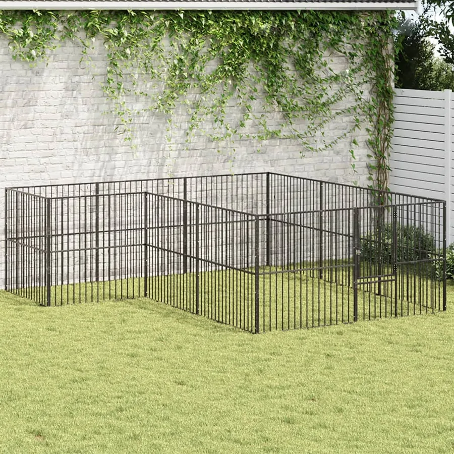 Parc pour chien 12 panneaux noir acier galvanisé