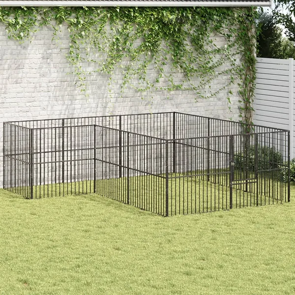 Parc pour chien 12 panneaux noir acier galvanisé
