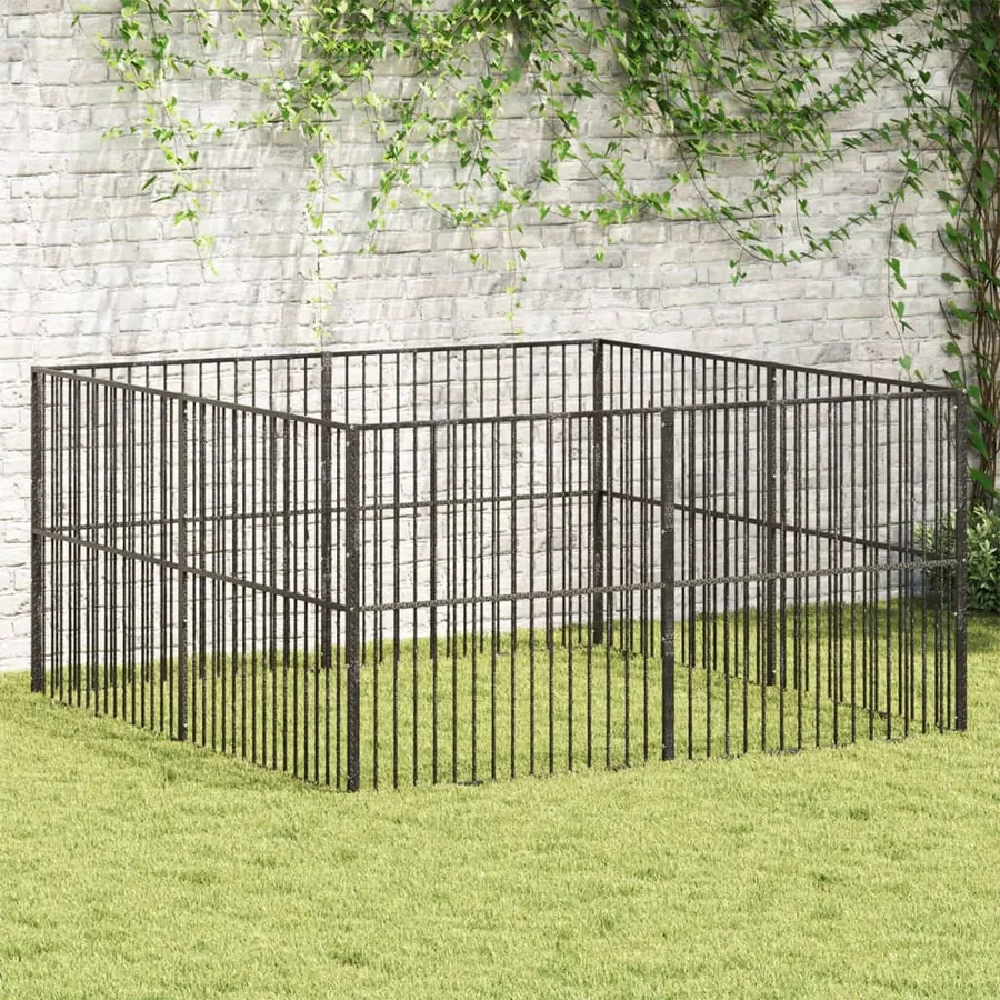 Parc pour chien 8 panneaux noir acier galvanisé