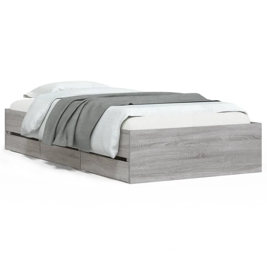 Cadre de lit avec tiroirs sans matelas sonoma gris 100x200 cm - 2