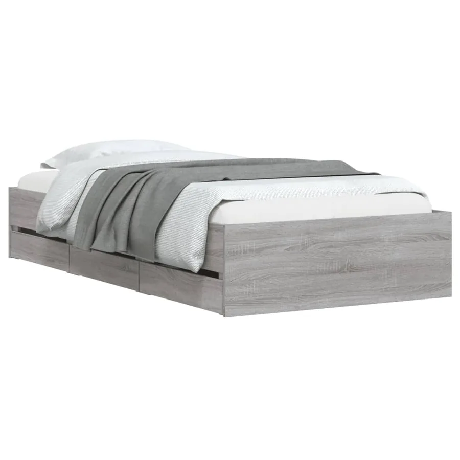 Cadre de lit avec tiroirs sans matelas sonoma gris 100x200 cm - 3