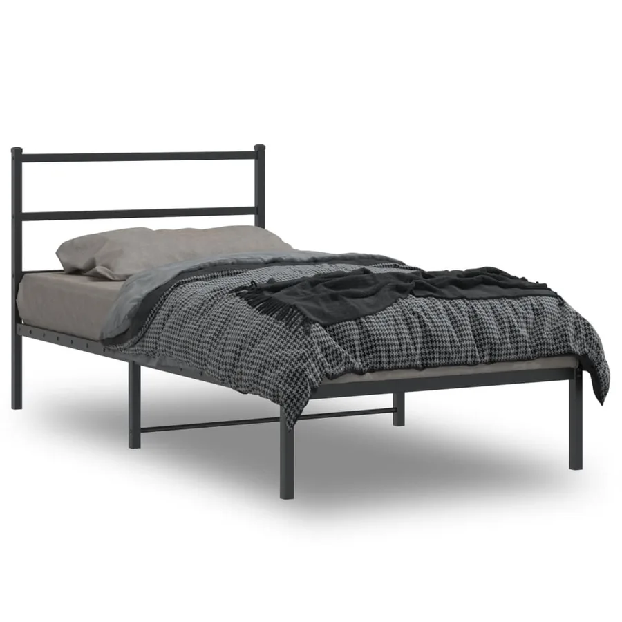 Cadre de lit métal sans matelas avec tête de lit noir 100x200cm