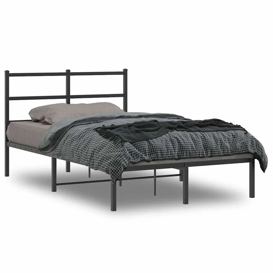 Cadre de lit métal sans matelas avec tête de lit noir 120x190cm