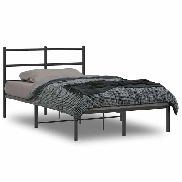 Cadre de lit métal sans matelas avec tête de lit noir 120x190cm