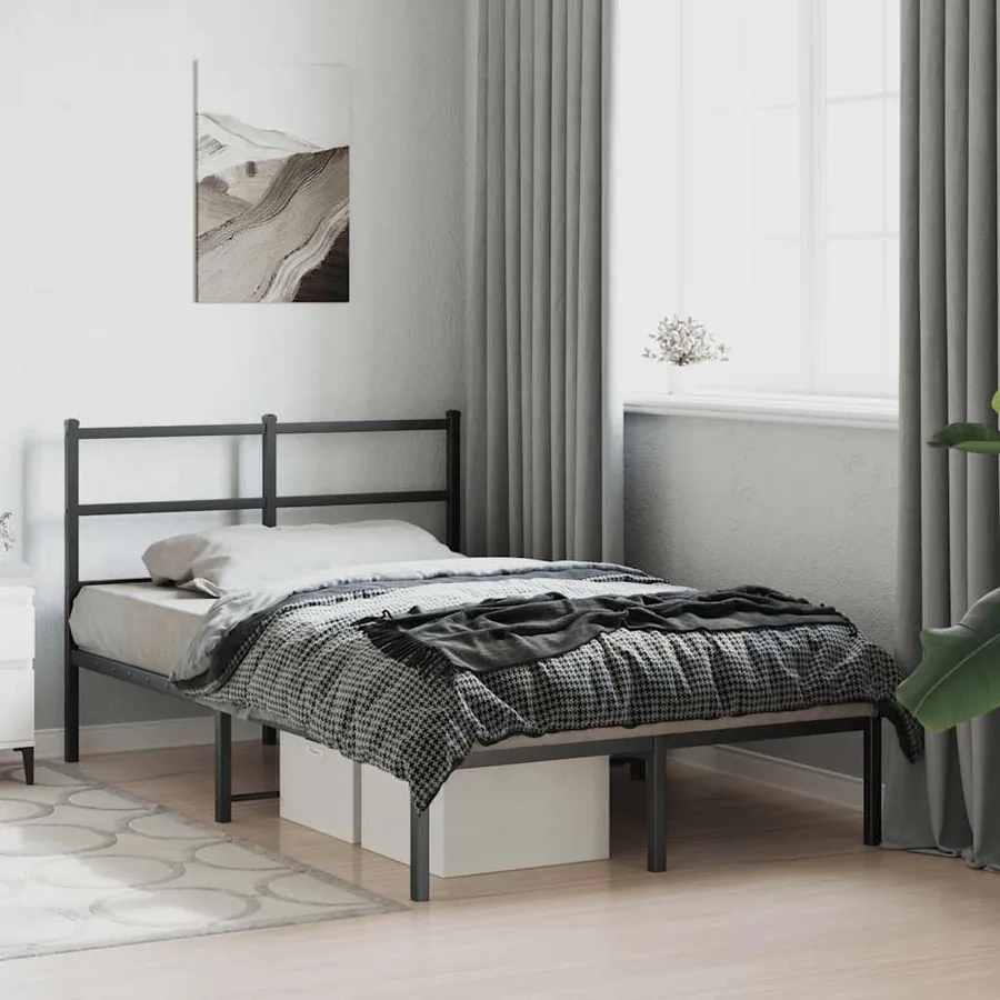 Cadre de lit métal sans matelas avec tête de lit noir 120x190cm - 4